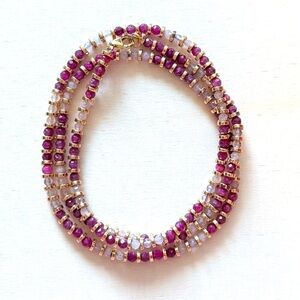 💎 Ruby & Amethyst Wire-Wrap Bracelet/Necklace w/ Gold Hematite  – Luxury Boho